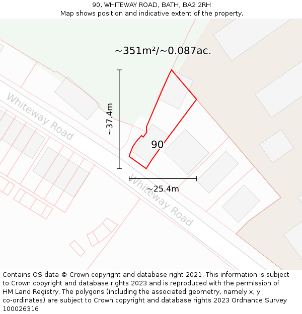 90, WHITEWAY ROAD, BATH, BA2 2RH: Plot and title map