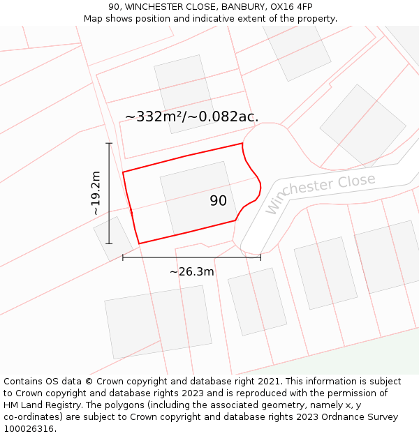 90, WINCHESTER CLOSE, BANBURY, OX16 4FP: Plot and title map