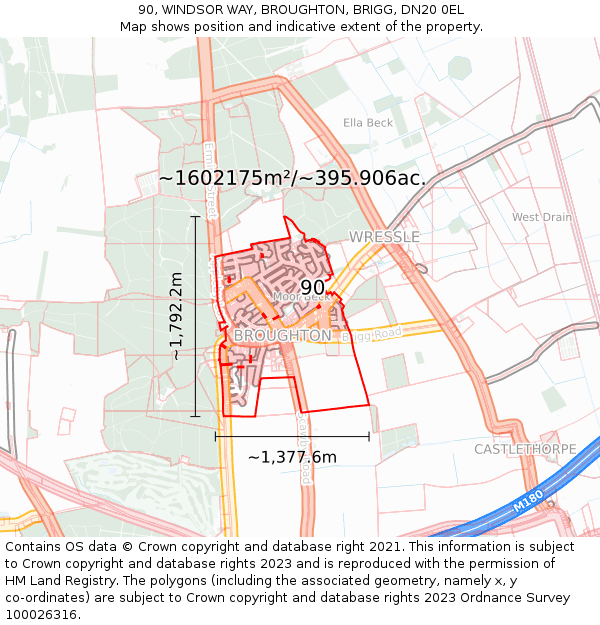 90, WINDSOR WAY, BROUGHTON, BRIGG, DN20 0EL: Plot and title map