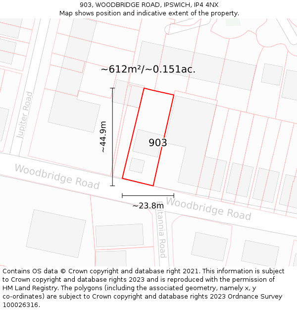 903, WOODBRIDGE ROAD, IPSWICH, IP4 4NX: Plot and title map