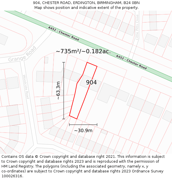 904, CHESTER ROAD, ERDINGTON, BIRMINGHAM, B24 0BN: Plot and title map