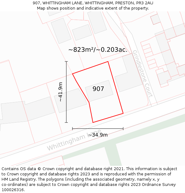 907, WHITTINGHAM LANE, WHITTINGHAM, PRESTON, PR3 2AU: Plot and title map