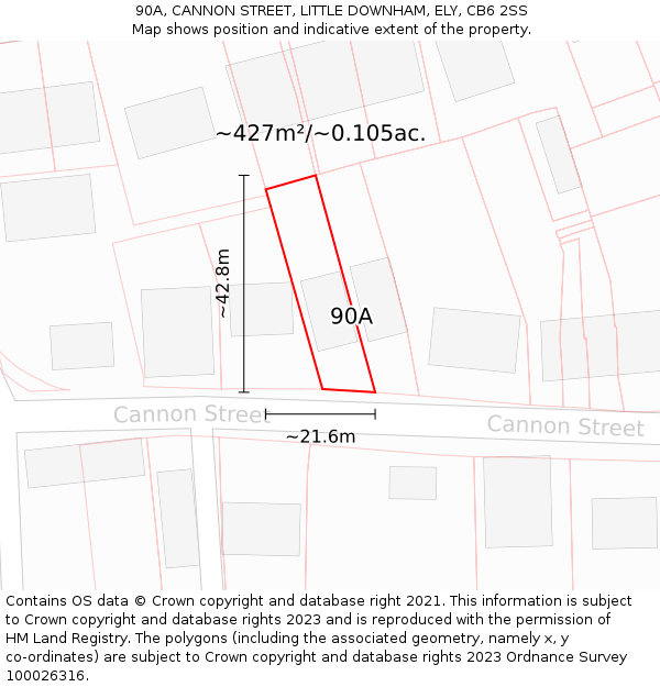 90A, CANNON STREET, LITTLE DOWNHAM, ELY, CB6 2SS: Plot and title map