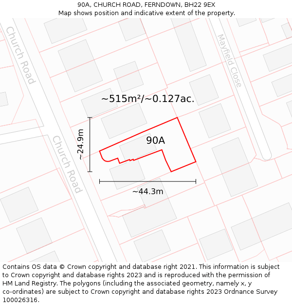 90A, CHURCH ROAD, FERNDOWN, BH22 9EX: Plot and title map