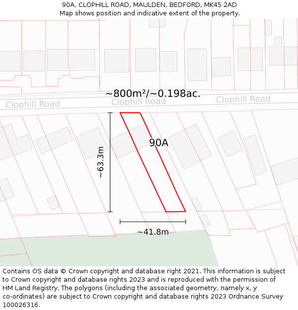 90A, CLOPHILL ROAD, MAULDEN, BEDFORD, MK45 2AD: Plot and title map