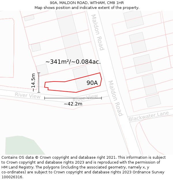 90A, MALDON ROAD, WITHAM, CM8 1HR: Plot and title map