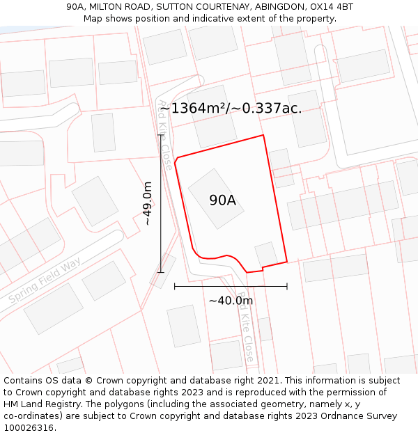 90A, MILTON ROAD, SUTTON COURTENAY, ABINGDON, OX14 4BT: Plot and title map