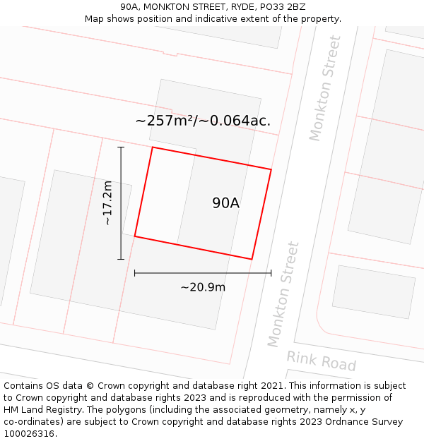 90A, MONKTON STREET, RYDE, PO33 2BZ: Plot and title map