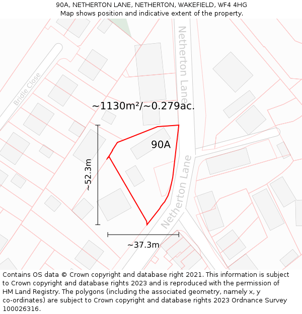 90A, NETHERTON LANE, NETHERTON, WAKEFIELD, WF4 4HG: Plot and title map