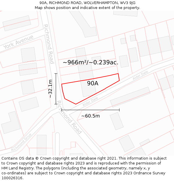 90A, RICHMOND ROAD, WOLVERHAMPTON, WV3 9JG: Plot and title map