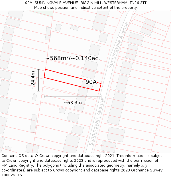 90A, SUNNINGVALE AVENUE, BIGGIN HILL, WESTERHAM, TN16 3TT: Plot and title map