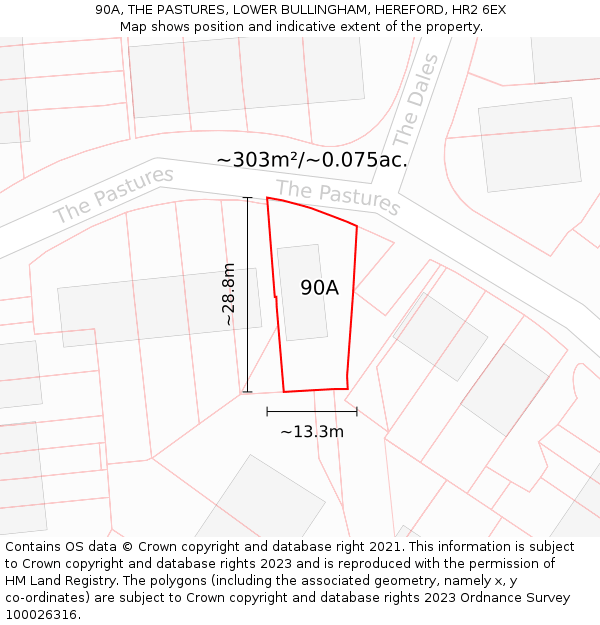 90A, THE PASTURES, LOWER BULLINGHAM, HEREFORD, HR2 6EX: Plot and title map