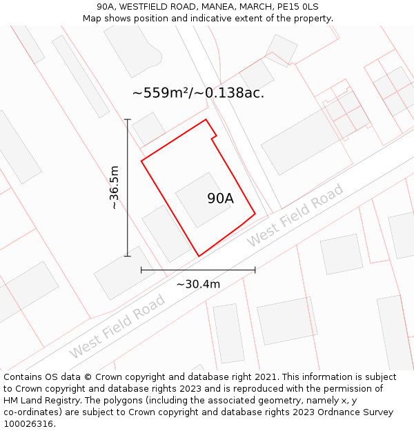 90A, WESTFIELD ROAD, MANEA, MARCH, PE15 0LS: Plot and title map