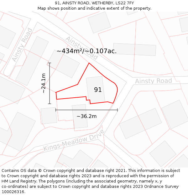 91, AINSTY ROAD, WETHERBY, LS22 7FY: Plot and title map