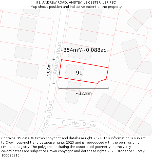 91, ANDREW ROAD, ANSTEY, LEICESTER, LE7 7BD: Plot and title map