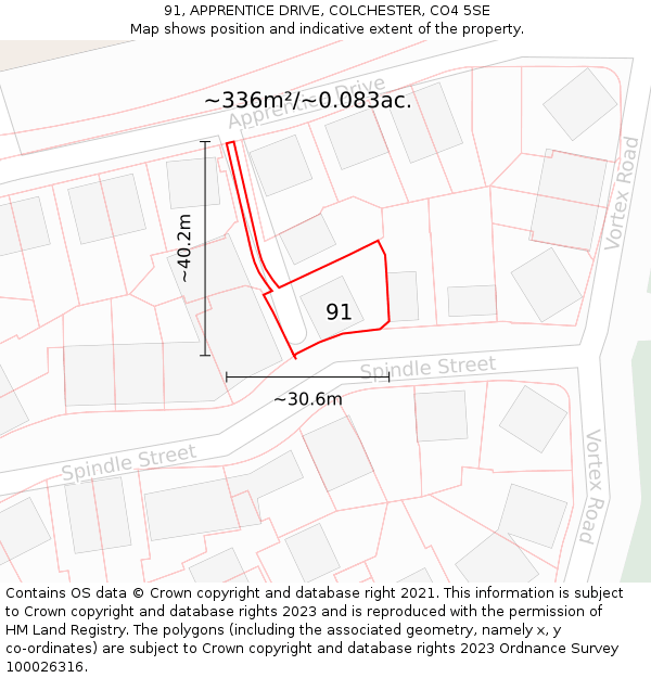 91, APPRENTICE DRIVE, COLCHESTER, CO4 5SE: Plot and title map