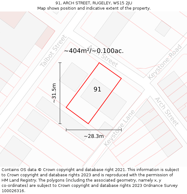 91, ARCH STREET, RUGELEY, WS15 2JU: Plot and title map