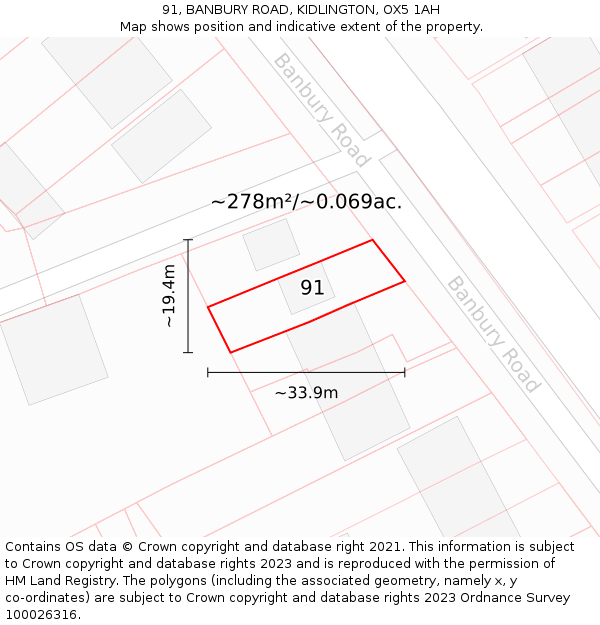91, BANBURY ROAD, KIDLINGTON, OX5 1AH: Plot and title map