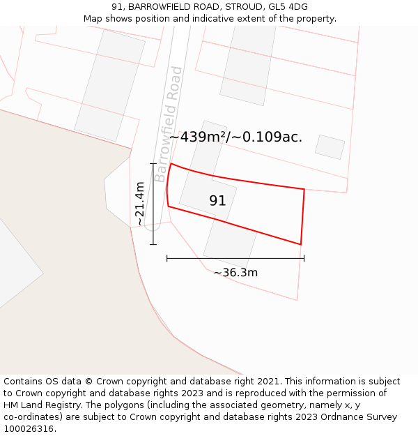 91, BARROWFIELD ROAD, STROUD, GL5 4DG: Plot and title map