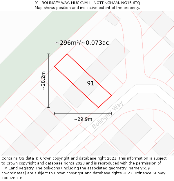 91, BOLINGEY WAY, HUCKNALL, NOTTINGHAM, NG15 6TQ: Plot and title map