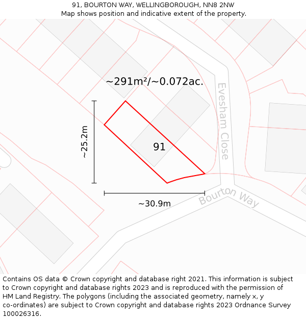 91, BOURTON WAY, WELLINGBOROUGH, NN8 2NW: Plot and title map