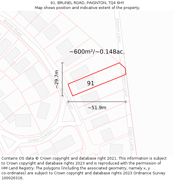 91, BRUNEL ROAD, PAIGNTON, TQ4 6HY: Plot and title map