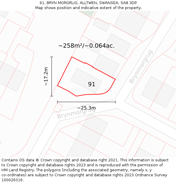 91, BRYN MORGRUG, ALLTWEN, SWANSEA, SA8 3DP: Plot and title map