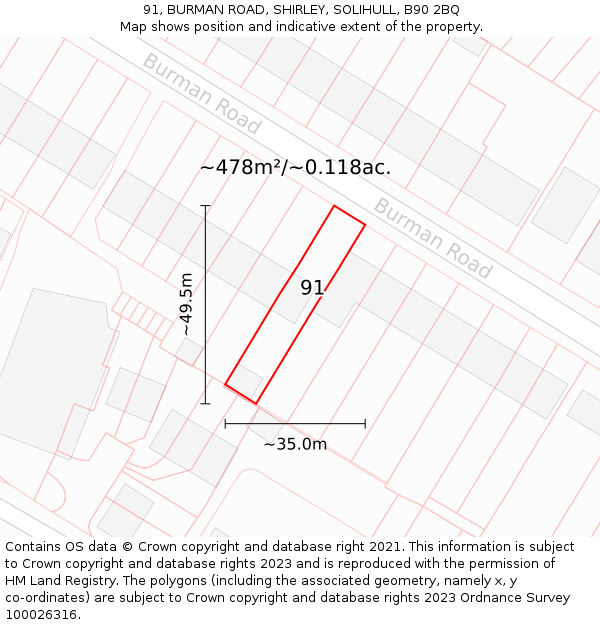 91, BURMAN ROAD, SHIRLEY, SOLIHULL, B90 2BQ: Plot and title map