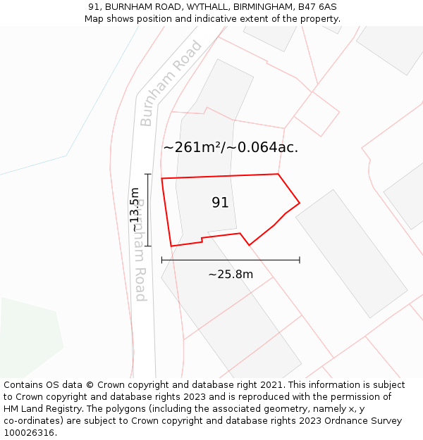 91, BURNHAM ROAD, WYTHALL, BIRMINGHAM, B47 6AS: Plot and title map