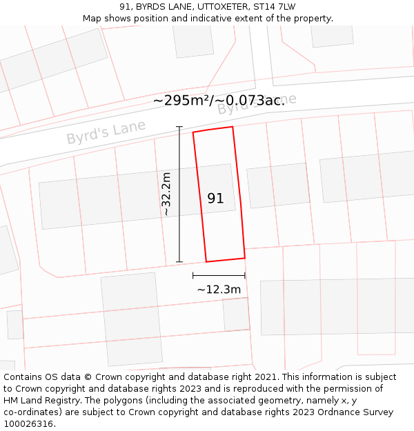 91, BYRDS LANE, UTTOXETER, ST14 7LW: Plot and title map