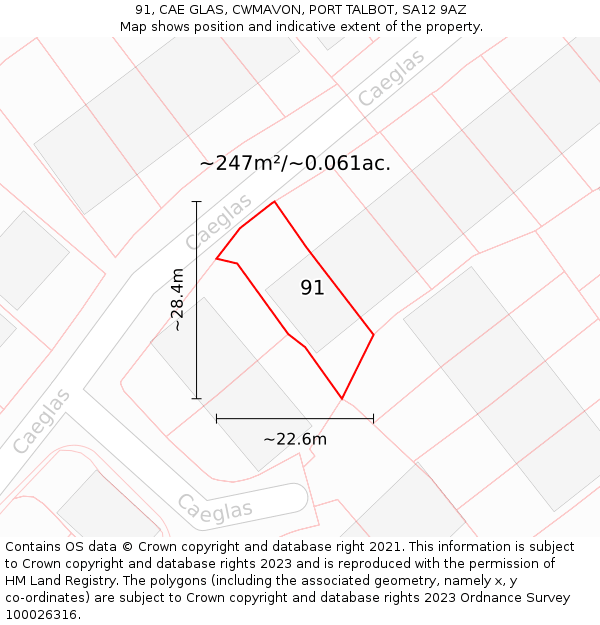 91, CAE GLAS, CWMAVON, PORT TALBOT, SA12 9AZ: Plot and title map