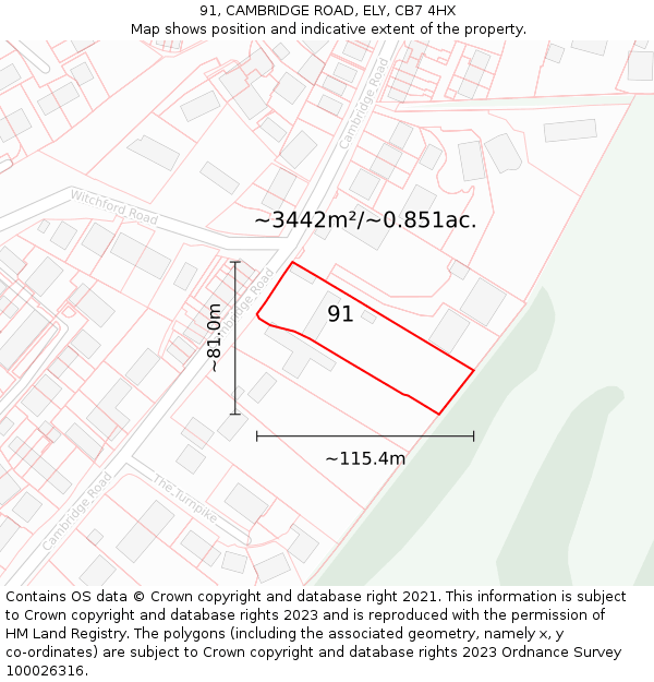 91, CAMBRIDGE ROAD, ELY, CB7 4HX: Plot and title map