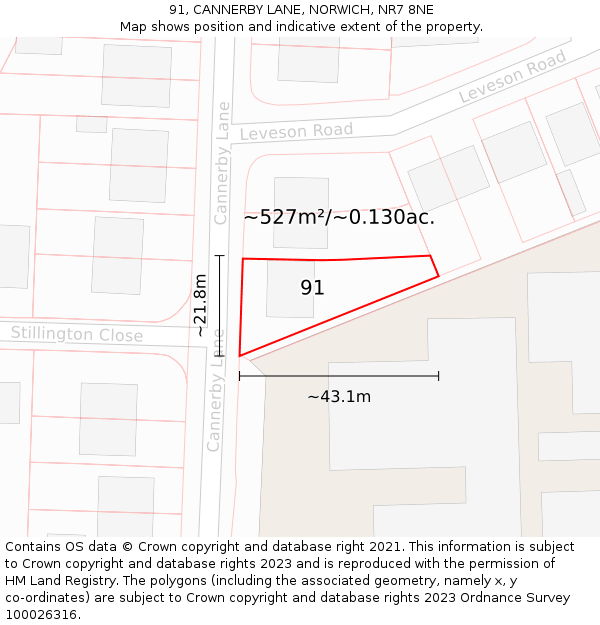 91, CANNERBY LANE, NORWICH, NR7 8NE: Plot and title map