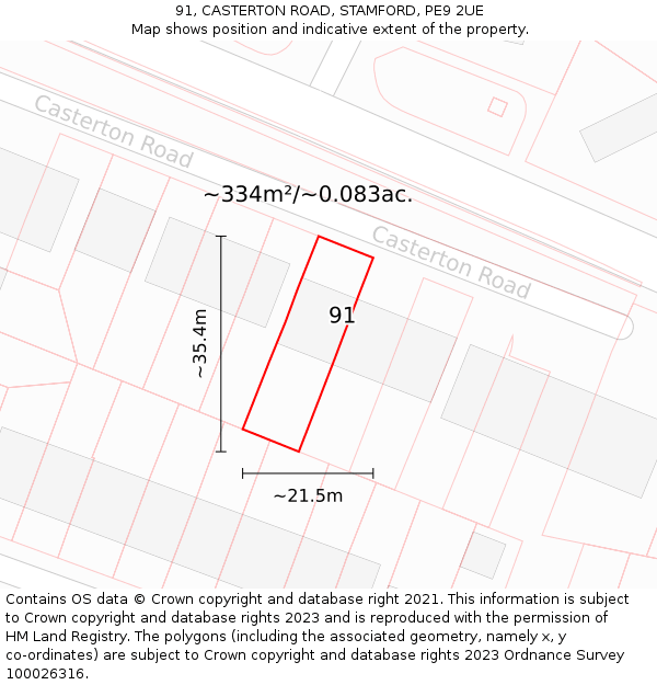 91, CASTERTON ROAD, STAMFORD, PE9 2UE: Plot and title map