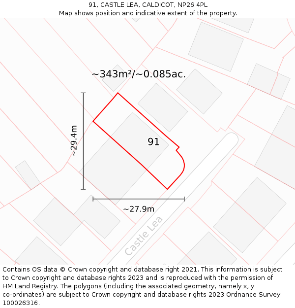 91, CASTLE LEA, CALDICOT, NP26 4PL: Plot and title map