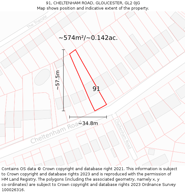 91, CHELTENHAM ROAD, GLOUCESTER, GL2 0JG: Plot and title map