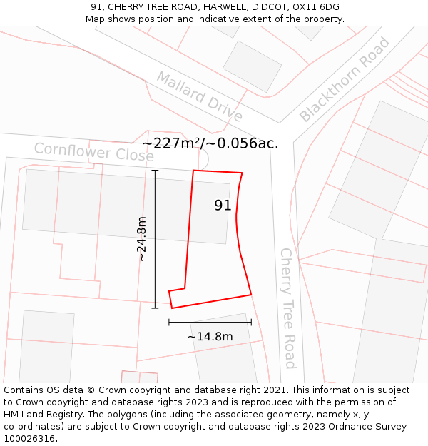 91, CHERRY TREE ROAD, HARWELL, DIDCOT, OX11 6DG: Plot and title map