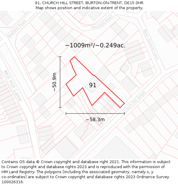 91, CHURCH HILL STREET, BURTON-ON-TRENT, DE15 0HR: Plot and title map
