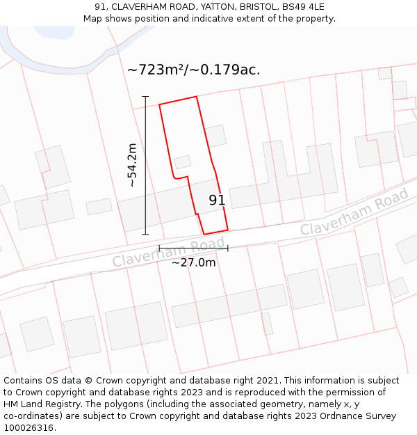 91, CLAVERHAM ROAD, YATTON, BRISTOL, BS49 4LE: Plot and title map
