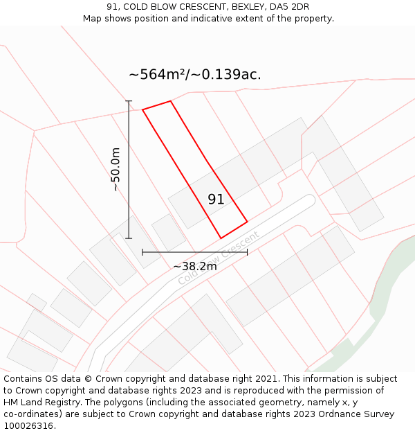 91, COLD BLOW CRESCENT, BEXLEY, DA5 2DR: Plot and title map