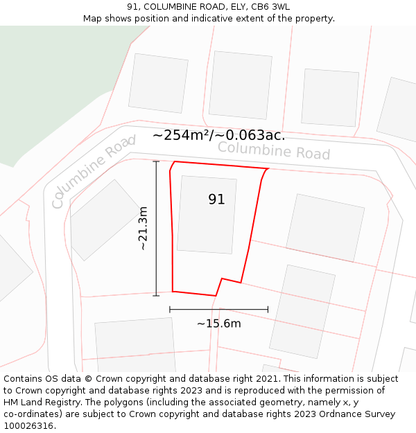 91, COLUMBINE ROAD, ELY, CB6 3WL: Plot and title map