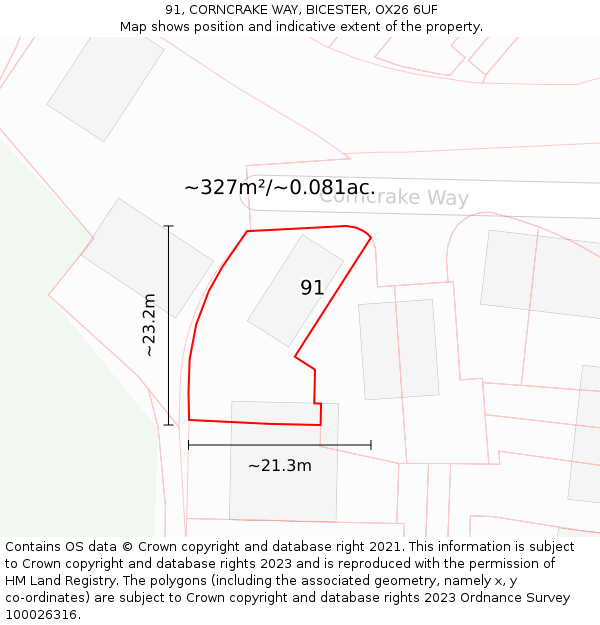 91, CORNCRAKE WAY, BICESTER, OX26 6UF: Plot and title map