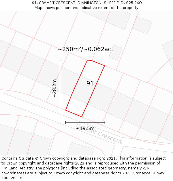 91, CRAMFIT CRESCENT, DINNINGTON, SHEFFIELD, S25 2XQ: Plot and title map