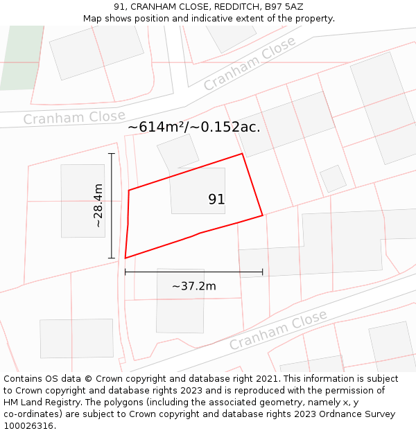 91, CRANHAM CLOSE, REDDITCH, B97 5AZ: Plot and title map