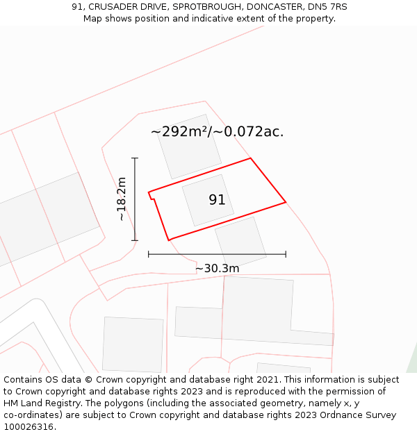 91, CRUSADER DRIVE, SPROTBROUGH, DONCASTER, DN5 7RS: Plot and title map
