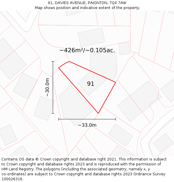 91, DAVIES AVENUE, PAIGNTON, TQ4 7AW: Plot and title map