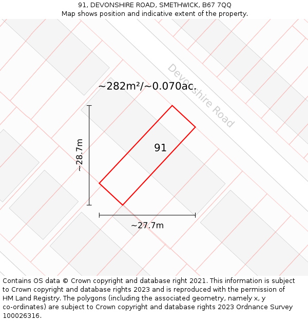 91, DEVONSHIRE ROAD, SMETHWICK, B67 7QQ: Plot and title map