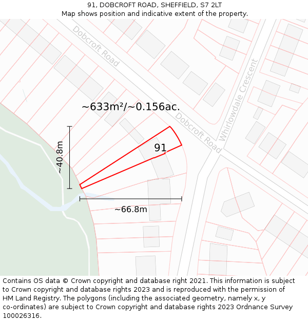91, DOBCROFT ROAD, SHEFFIELD, S7 2LT: Plot and title map