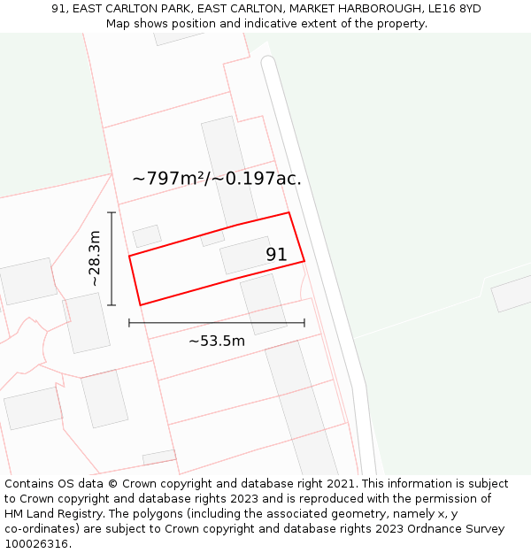 91, EAST CARLTON PARK, EAST CARLTON, MARKET HARBOROUGH, LE16 8YD: Plot and title map