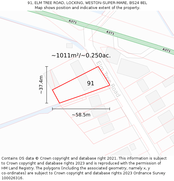 91, ELM TREE ROAD, LOCKING, WESTON-SUPER-MARE, BS24 8EL: Plot and title map